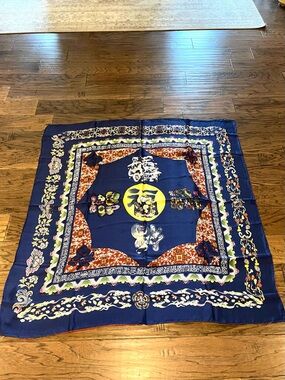 Vintage Silk Scarf Chinese Motif Beautiful colorful Silk Scarf Hand Rolled Edge